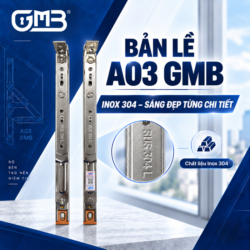 Bề mặt và chi tiết SUS304 của Bản lề A03 GMB